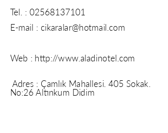 Aladin Hotel iletiim bilgileri